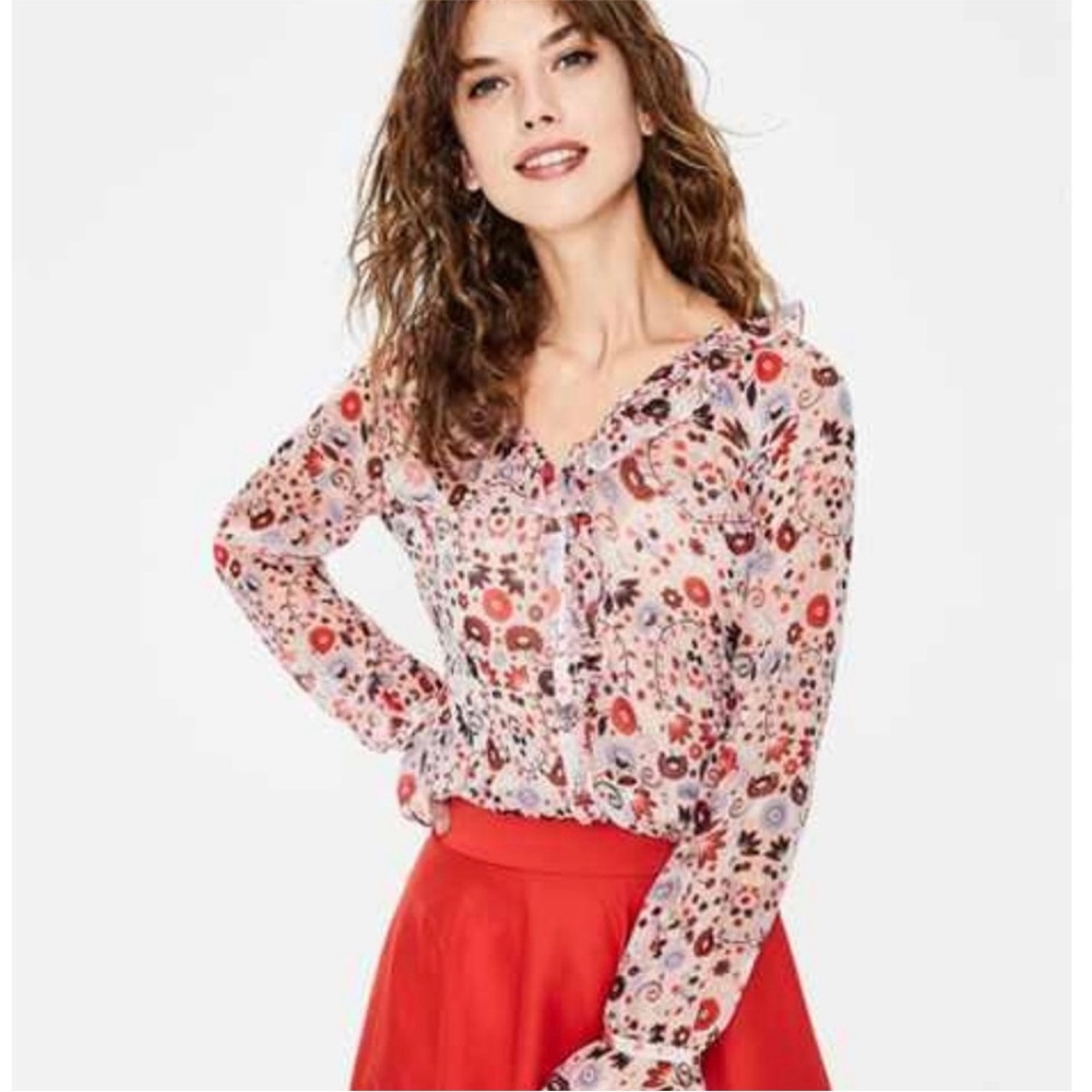 Boden Stephanie 100% Silk Floral Blouse Summer Cottagecore Pink Size 16 $170